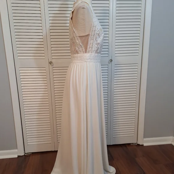 Lulu's ivory nude lace chiffon maxi dress medium *D4 - Picture 9 of 12